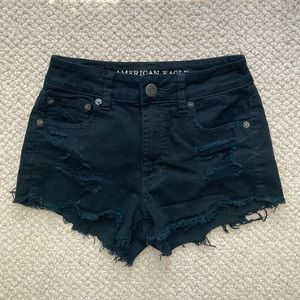 American Eagle Black Distressed Stretch Denim Shorts (Size 00)